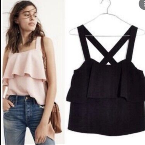 Madewell black strappy layered crop tank top size XXsmal - Picture 1 of 13